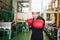 Factory businessman with boxing gloves