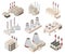 Factory Constructions or Buildings Sign 3d Icon Set Isometric View. Vector
