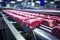 Factory efficiency Industrial machine processes raw beef for steak production