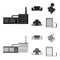 Factory, enterprise, buildings and other web icon in black,monochrom style. Textile, industry, fabric icons in set