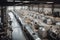 a factory floor full of automated machines that assemble and inspect products