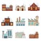 Factory illustrations set. Modern industrial buildings set isolate on white