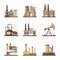 Factory industrial building and manufacturing plants vector flat icons