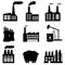 Factory, nuclear power plant and energy icons