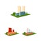 Factory and plant cartoon icons in set collection for design. Production and enterprise vector isometric symbol stock