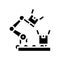 factory robot transportation box on conveyor glyph icon vector illustration