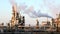 Factory Smoke stack - Oil refinery - petrochemical plant