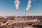 Factory smokestack emissions, climate change and global warming