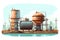 Factory tank energy building technology production plant pipe construction illustration industrial