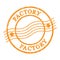 FACTORY, text written on orange postal stamp