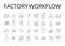 Factory workflow line icons collection. Company procedures, Business structure, Organizational process, Corporate
