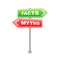 Facts vs myths, fact-checking. Check mark. Fake news. Rumors comparing with true information. Facts vs myths label.