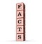 Facts Word Sign. Vertical Stack of Rose Gold Metallic Toy Blocks