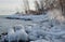 Fading sunlight on shore ice