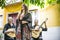 Fado band performing traditional portuguese music in the courtyard in Lisbon, Portugal