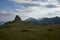 Fagaras mountains view and a hiker