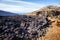 Fagradalsfjall volcano lava field with frozen basaltic lava created after eruption and steaming vents, Iceland