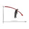 Fail businessman hanging on red graph going down vector illustration sketch doodle hand drawn with black lines isolated on white