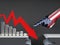 Failure arrow and man-made manipulation, American flag, man-made manipulation of economy