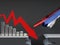 Failure arrow and man-made manipulation, Russian flag, man-made manipulation of economy