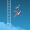 Failure and defeat. Man falling from sky. Goal too high. Businessman flying down. Employee dismissal and bankruptcy