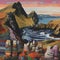 Fair Isle Watercolor: Intricate Psychedelic Landscape With Knit Rocks Cliffs