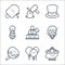 fair line icons. linear set. quality vector line set such as pirate ship, balloons, caramelized apple, ice cream, cups, tie, magic