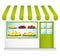 Fair trade grocery. Farming fruits and vegetables. Greengrocery convenience store. Vector illustration.