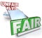 Fair Vs Unfair Words Balanced on Scale Justice Injustice