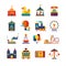 Fairground games and amusement park flat vector icons