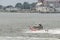 Fairhaven Fire Department patrol boat crossing New Bedford harbor on foggy morning