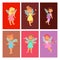 Fairies princess cards fairy girl vector character cute beautiful style cartoon little fairyland fashion costume magic