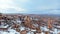 Fairy Chimneys covered with snow near Uchisar cave castle in Cappadocia, Turkey