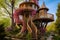 Fairy designed treehouse with a spiral staircase. Generative AI