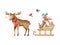Fairy elk drags a wooden sleigh with gifts,