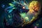 fairy fabulous colorful fantasy dragon illustration Generative AI