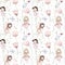 Fairy and Flowers watercolor seamless girls nursery pattern. Cartoon pink magic girl baby background. Faitytale textile art