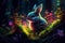 fairy forest bunny among shining lights illustration Generative AI