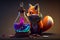 fairy fox alchemist keep potion in bottle illustration Generative AI