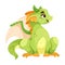 Fairy Green Baby Dragon as Winged and Horned Legendary Creature Vector Illustration