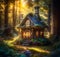 Fairy house in the forest. Dwarfish home in middle of the fantasy magic woodland.