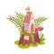 Fairy house with mushroom chimney. Vector illustration on a white background.