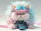 Fairy Kei style persian cat in fashionable design, wearing vr headset