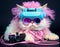 Fairy Kei style persian cat in fashionable design, wearing vr headset