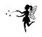 Fairy with a magic wand. Mythical tale character logo. Little creature with wings. Magical fairy in dress