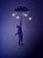 Fairy night comming, put the star on the night sky, shiny silhouette of man with umbrella and bulb, houlding the star