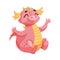Fairy Pink Baby Dragon as Horned Legendary Creature Vector Illustration