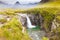 Fairy Pools footpath with waterfall Skye island Scotland