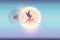 fairy sits on a dandelion silhouette on full moon night background