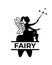 Fairy sitting on the tooth. Dental monogram. Little creature with wings. Magical tooth fairy creature logo. Mythical